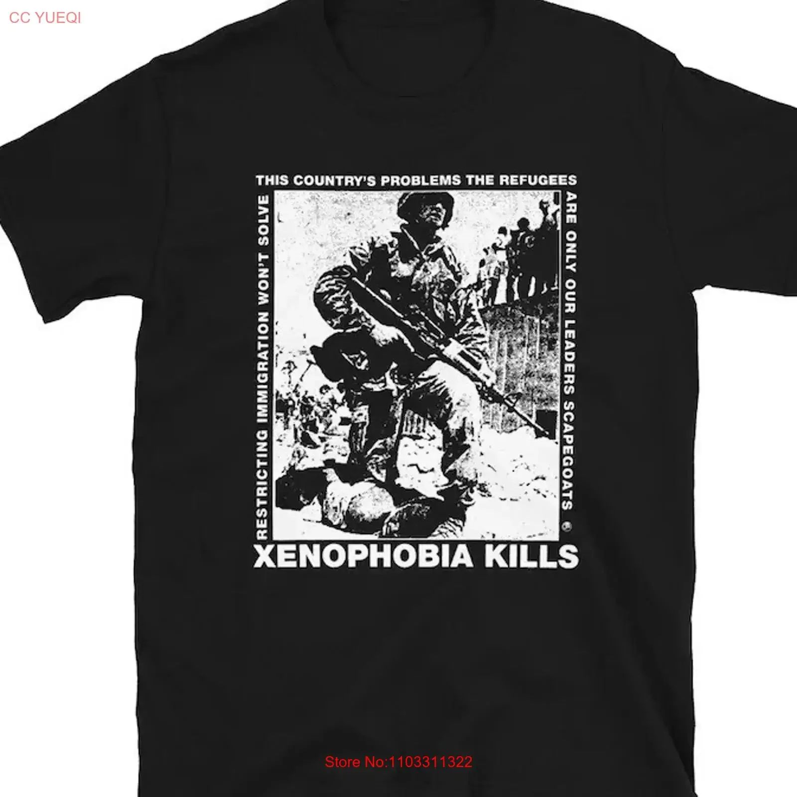 Фото Футболка AUS ROTTEN Xenophobia Kills, хлопковая, в стиле панк, TE5696, винтажная, с эффектом потертости, универсальная, мягкая, дизайнерская, повседневная одежда №1