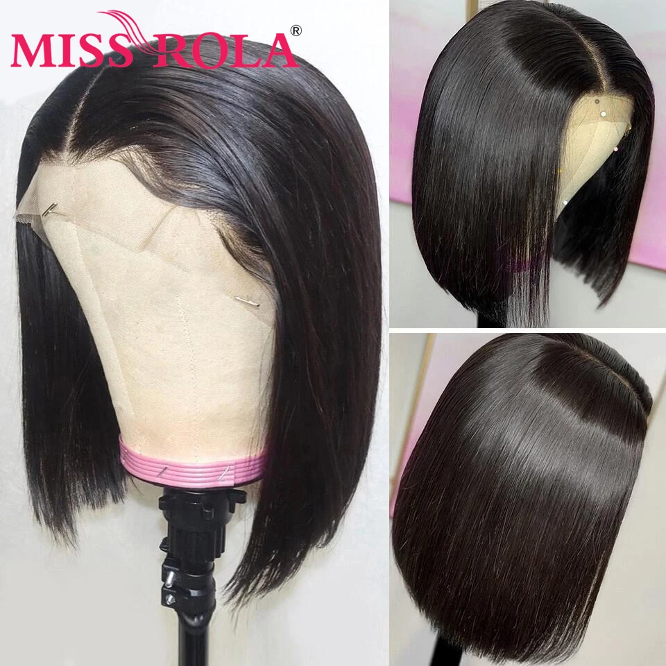 

Miss Rola Hair 13x4 Short Bob Lace Wig Lace Front Human Hair Wigs Brazilian Bob Wig Remy Straight Frontal Hair Wig 180% Density