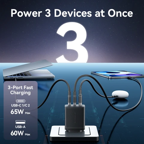 Зарядное устройство Vention 65W GaN с быстрой зарядкой Type-C PD3.0 QC4.0 USB для iPhone 17 16 15, Xiaomi, мобильных телефонов, ноутбуков – быстрое зарядное устройство