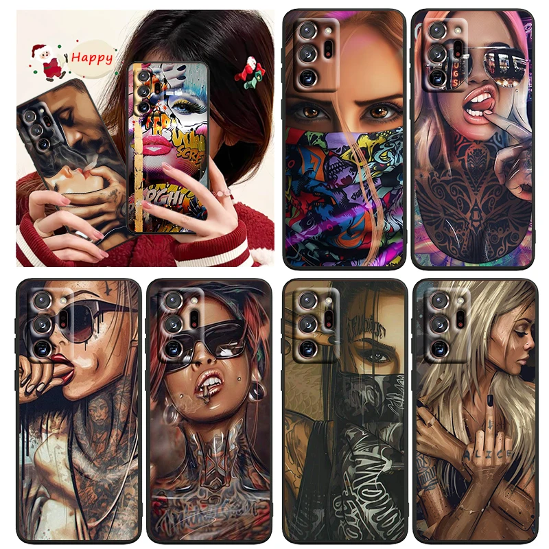 

Sexy Sleeve Tattoo Girl Phone Case Black For Samsung A73 A70 A20 A10 A8 A03 Note 20 10 9 Ultra Lite Plus F23 M52 M21 j7 j6