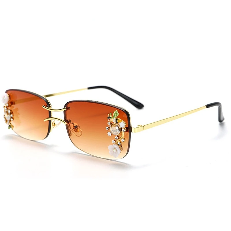 

MYALICE Rimless Bee Flower Rhinestone Inlay Sunglasses Women Double Nose Bridge Sun Glasses Fashion Wear Outdoor Tourism UV400