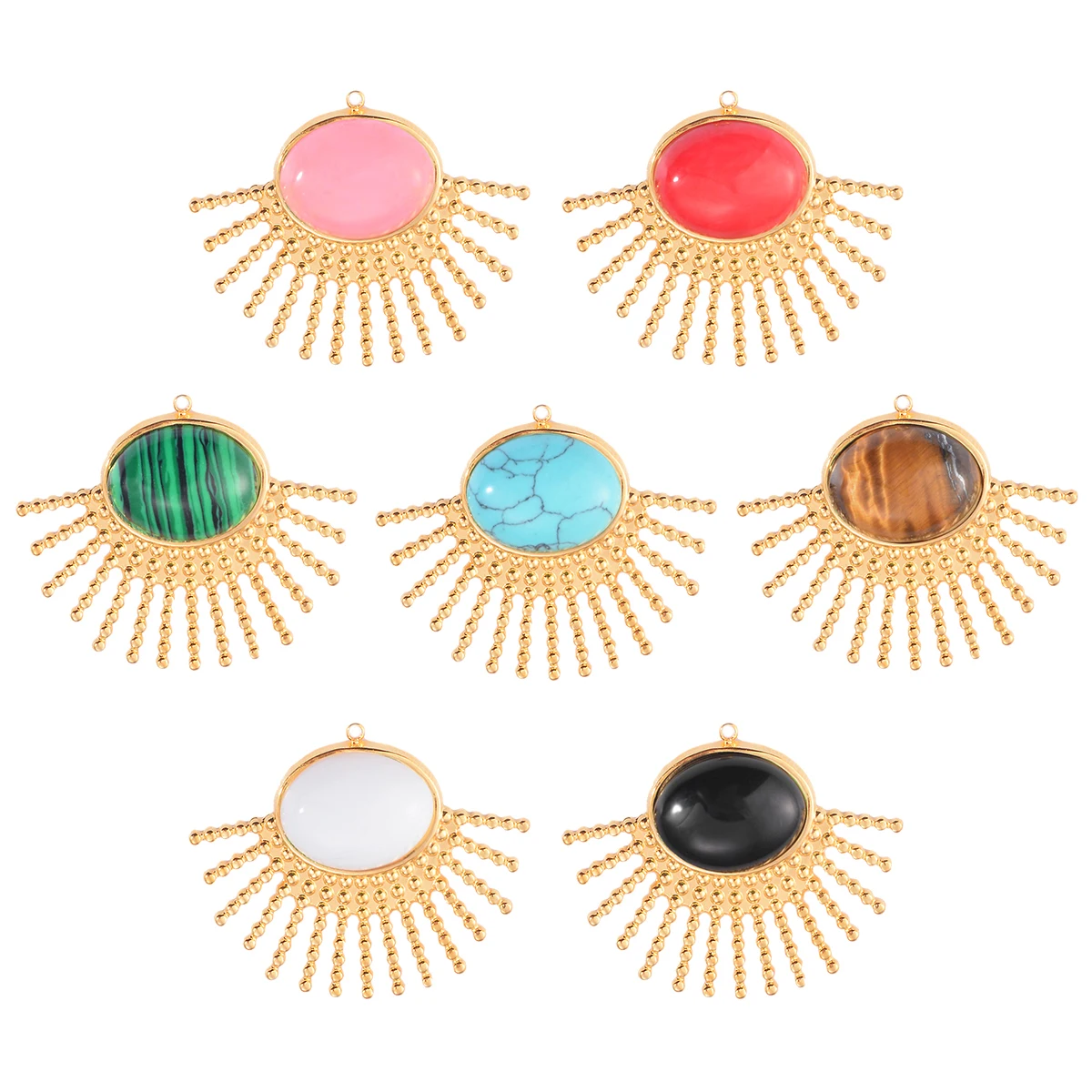 2pcs Stainless Steel Natural Stone Drop Dangle Earring Charms Boho Gold Plated Pendants for Women DIY Jewelry Making Accessories