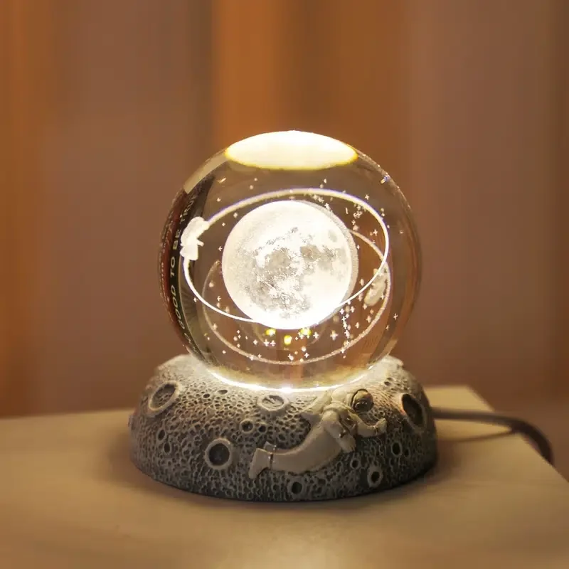 

HMTX 1pc Romantic Starry Sky 3D Crystal Ball With Lighting, Night Light, Bedroom Decoration, USB Charging Bedside Lamp, Table La