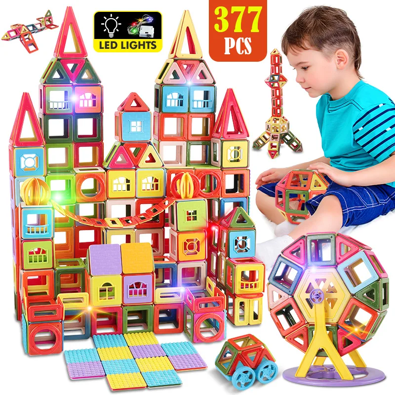 2022 di alta qualità 11-377 pezzi di grandi dimensioni Set di costruzioni magnetiche blocchi di costruzione fai da te luci a Led magnete Designer mattoni giocattoli per bambini