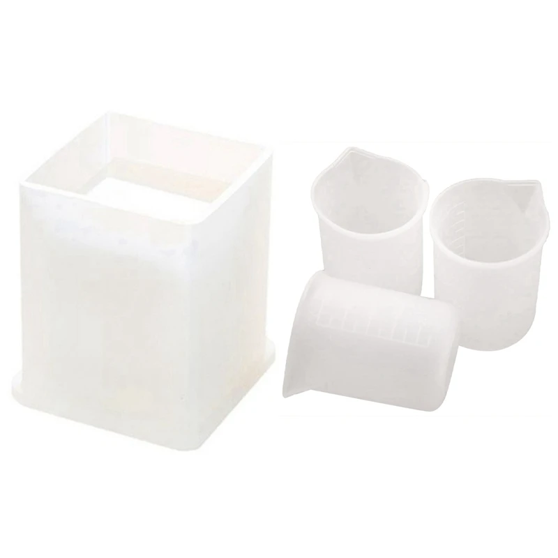 

3 шт. силиконовый мерный стакан «сделай сам» инструменты для клея из смолы 100 мл и 1 шт. Силиконовая Форма Квадратный держатель для хранения с...