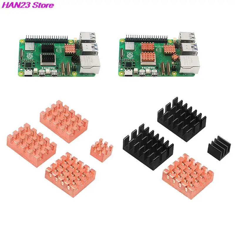 

New 4 Pcs Pure Copper /Aluminum Cooling Heat Sink Aluminum Heatsink Cooler Radiators Cooling Kit For Raspberry Pi 5