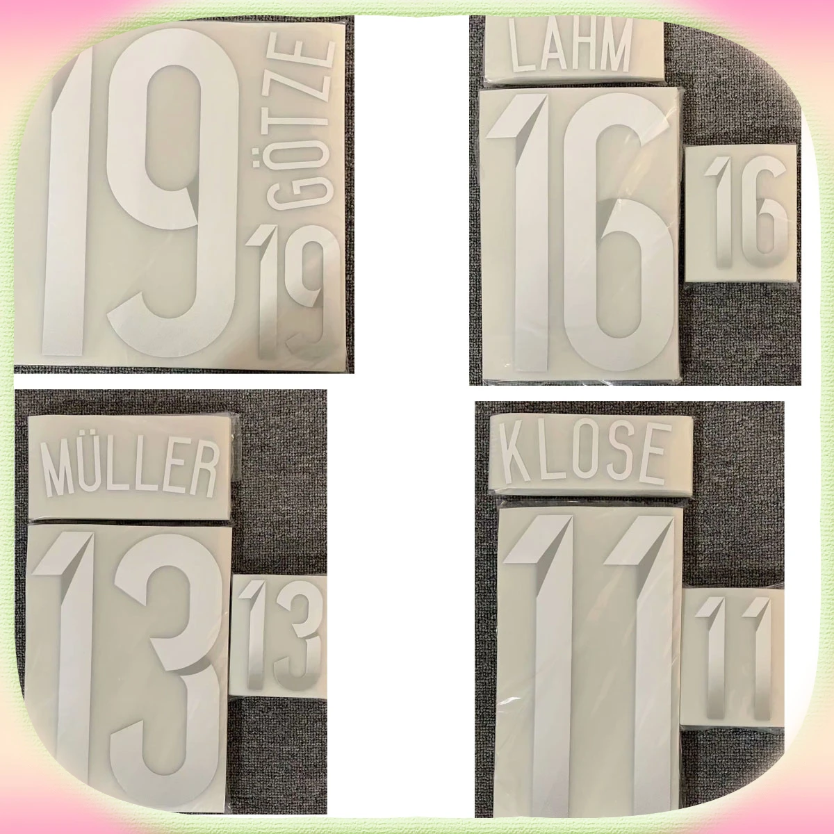 

Silver 2014 Gotze Nameset Lahm Muller Klose Schweinsteiger Printing Iron ON Patches Soccer Badge