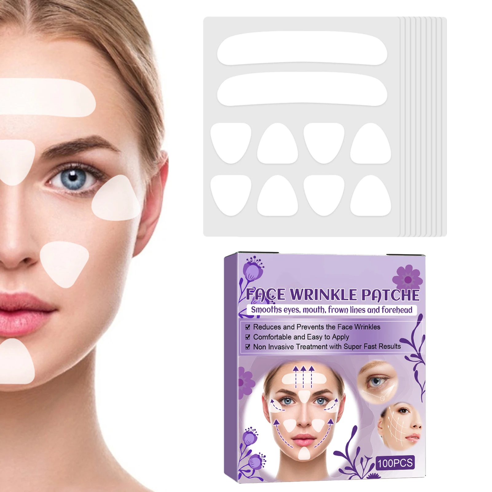 

Face Wrinkles Patches 100Pcs Fine Line Remover Strips To Smooth Eye Mouth And Forehead Clear Reusable Pads For Anti-Wrinkles