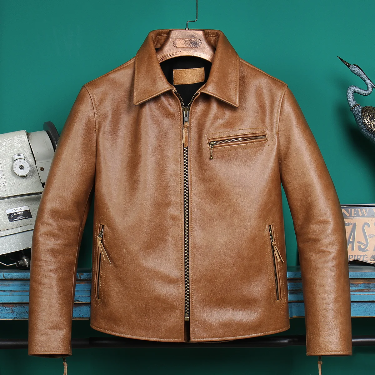 

Мужская кожаная куртка из натуральной воловьей кожи в стиле ретро, приталенная мотоциклетная кожаная куртка, женская модель, весна и осень