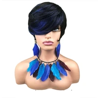 hairjoy synthetic hair short pixie cut women purple black mixed side bangs straight wig