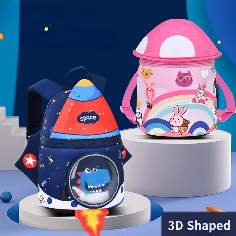 Popular Girl Cute Mushroom Rabbit Boy Space Rocket Cartoon Backpacks New Children Dinosaur Preschool Small Bags In Kindergarten