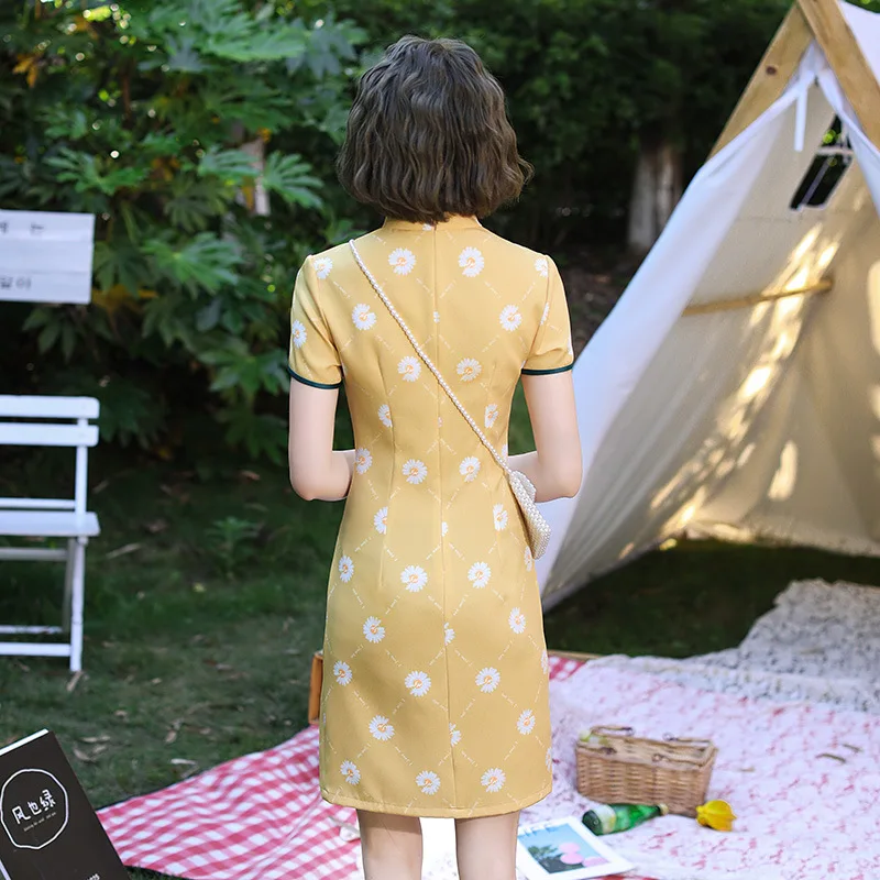 Женское праздничное платье с принтом маргариток элегантное китайское