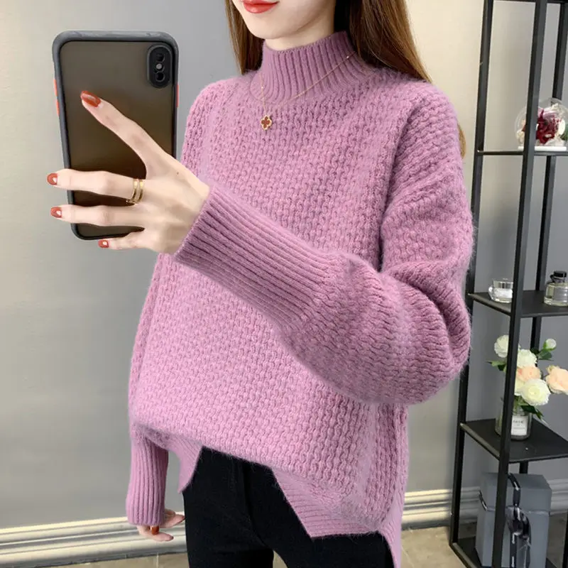 

Women's Sweater Autumn Winter 2023 New Half Turtleneck Top Loose Fit Fashion All-match Pullover Knitwear Trending Sweaters E966