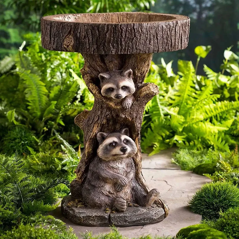 

Resin Raccoon Birdbath Polyresin Antique Garden Bird Bath For Home Garden Yard Animal Sculptures Ornament Miniatures Resin