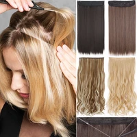 synthetic wavy long no clips invisible wire hair extensions 16 22 32 natural black brown one piece hairpiece hair extension