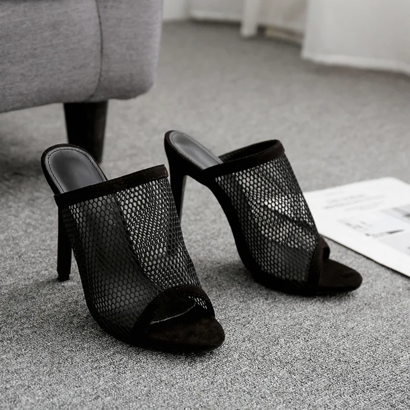 

Туфли женские на высоком каблуке, роскошные шлепанцы, низкий каблук, из флока, с открытым носком, тонкая летняя пикантная базовая ткань, Рабо...