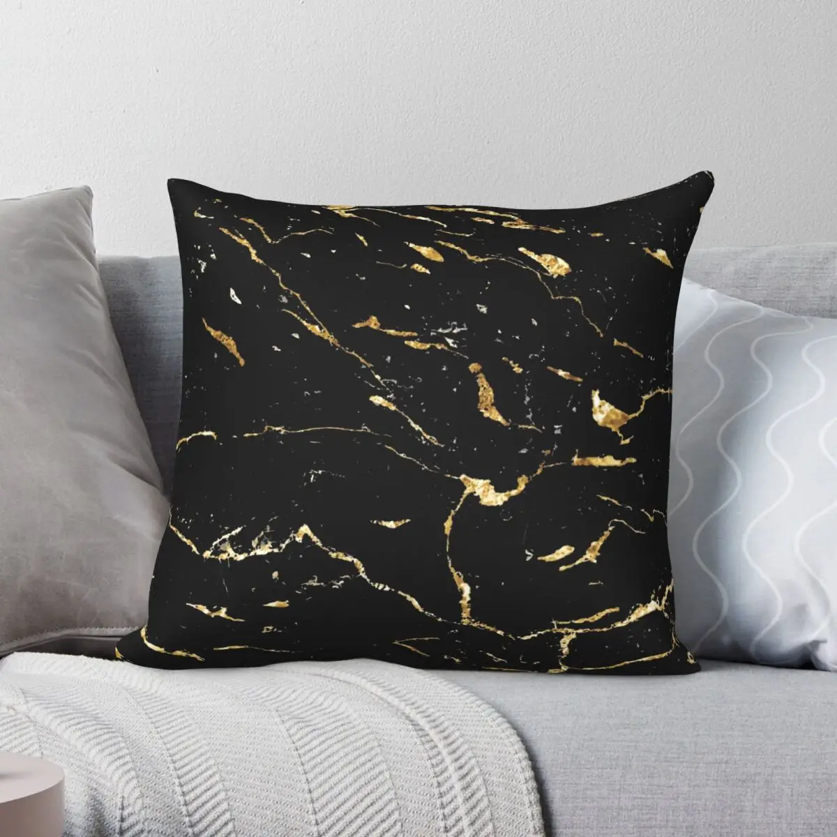 

Black Granite Black Marble Square Pillowcase Polyester Linen Velvet Printed Zip Decor Pillow Case Room Cushion Case Wholesale