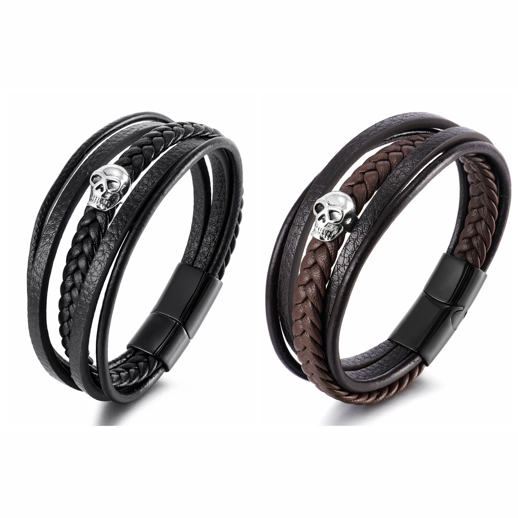 Мужской черный кожаный браслет с черепом звеньевая цепь подлинный из