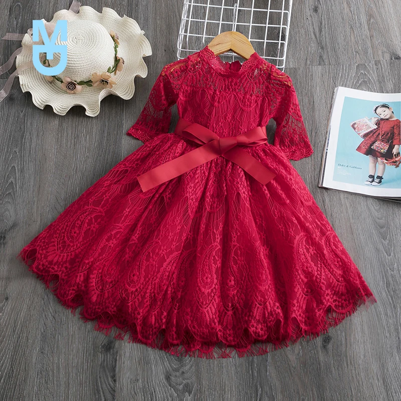 

New 3-8T Summer Elegant Flower Lace Dress For Girl Princess Party Wedding Dress Ceremony Prom Gown Communion Teen Girl Clothes