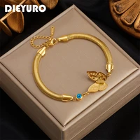 dieyuro 316l stainless steel gold color blue eye butterfly charm bracelet for women luxury fashion girls wrist jewelry gifts