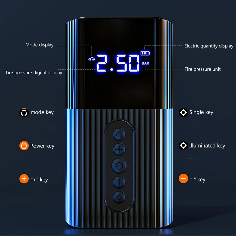 Licheers Car Wireless Air Pump With LED Lamp Tire Inflator Digital Pressure Auto Portable For Bicycle Ball Mattress