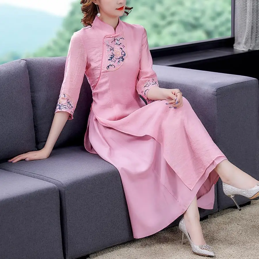 

Vintage Chinese Style Cheongsam Ao Dai Long Gown Qipao Fethnic Style Womens Party Tea Clothes Vestidos Clothing Plus Size M-4xl
