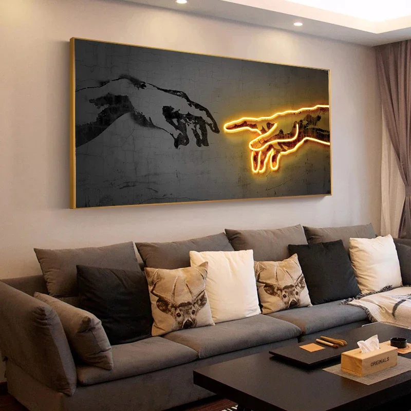 Настенный постер на холсте с эффектом неонового изображения знаменитостей