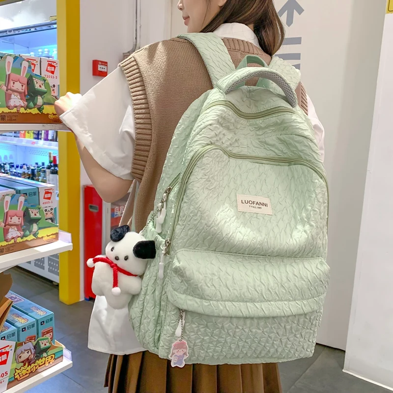 

JOYPESSIE Fashion Teenager Bookbag Simple Solid Cute Waterproof Women Mochila Girls Pinkycolor Schoolbag Backpack Nylon Rucksack