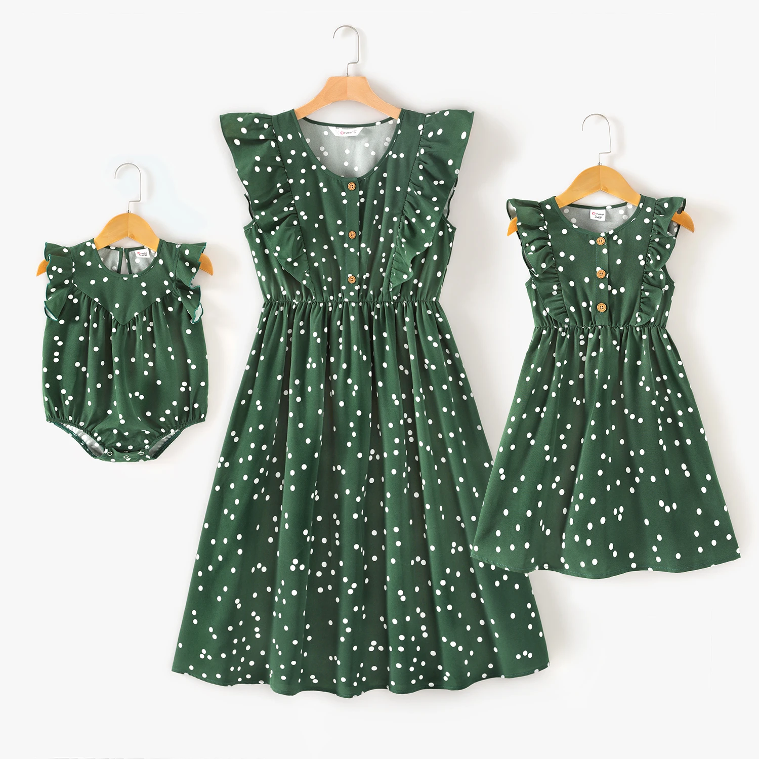 PatPat Family Matching Outfits Платья подходящие друг к другу в горошек Темно-зеленое