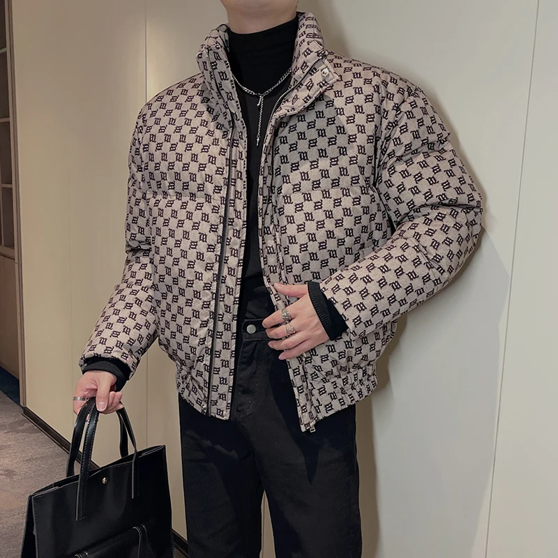 2022 Winter Vintage Print Men Jacket Casual Puffer Thick Parkas Oversize Hiphop Overcoat Thicken Warm Zipper Coat Men Clothing