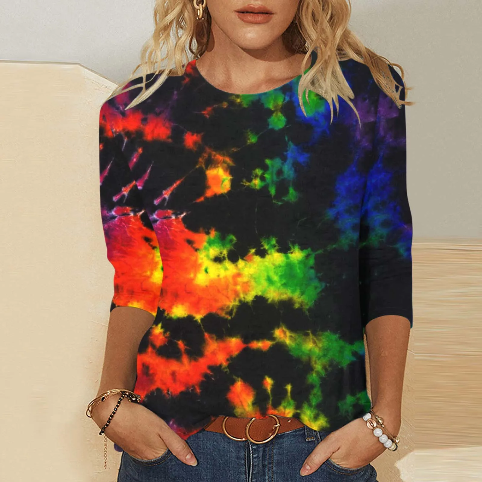 Блузка женская с круглым вырезом Модный повседневный мягкий пуловер свободного