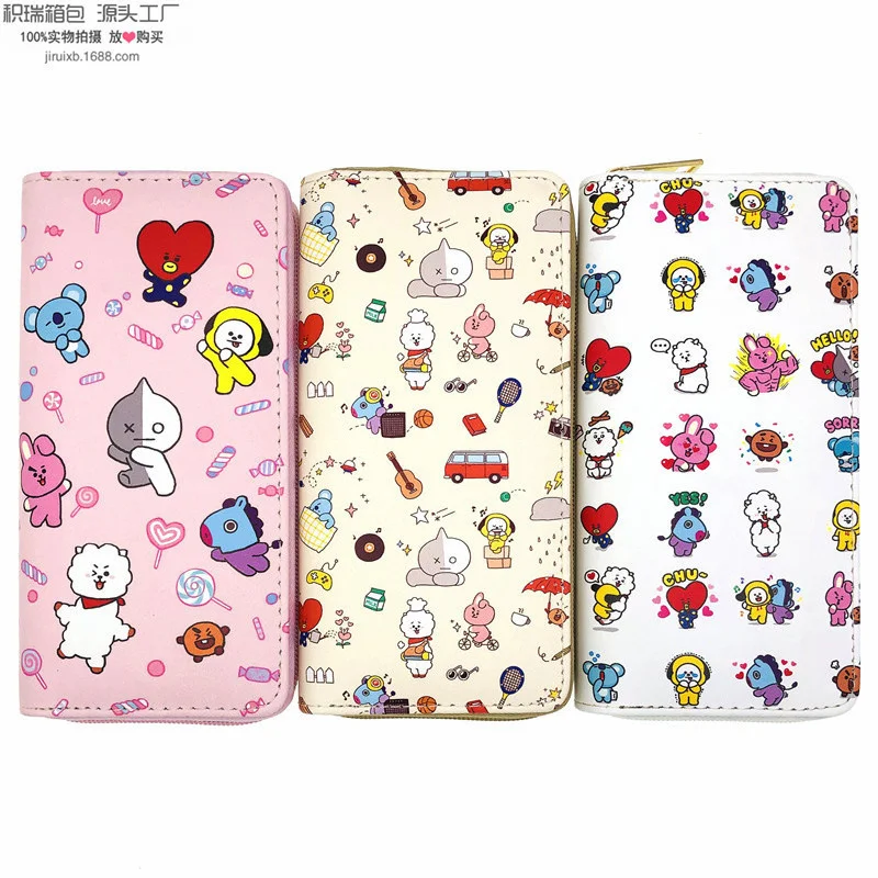 

KPOP Bangtan Boys Student Ladies Short Zipper Bag Comic Wallet Passport Bag Cartoon Exquisite Coin Purse Gift JIN Fan Collection