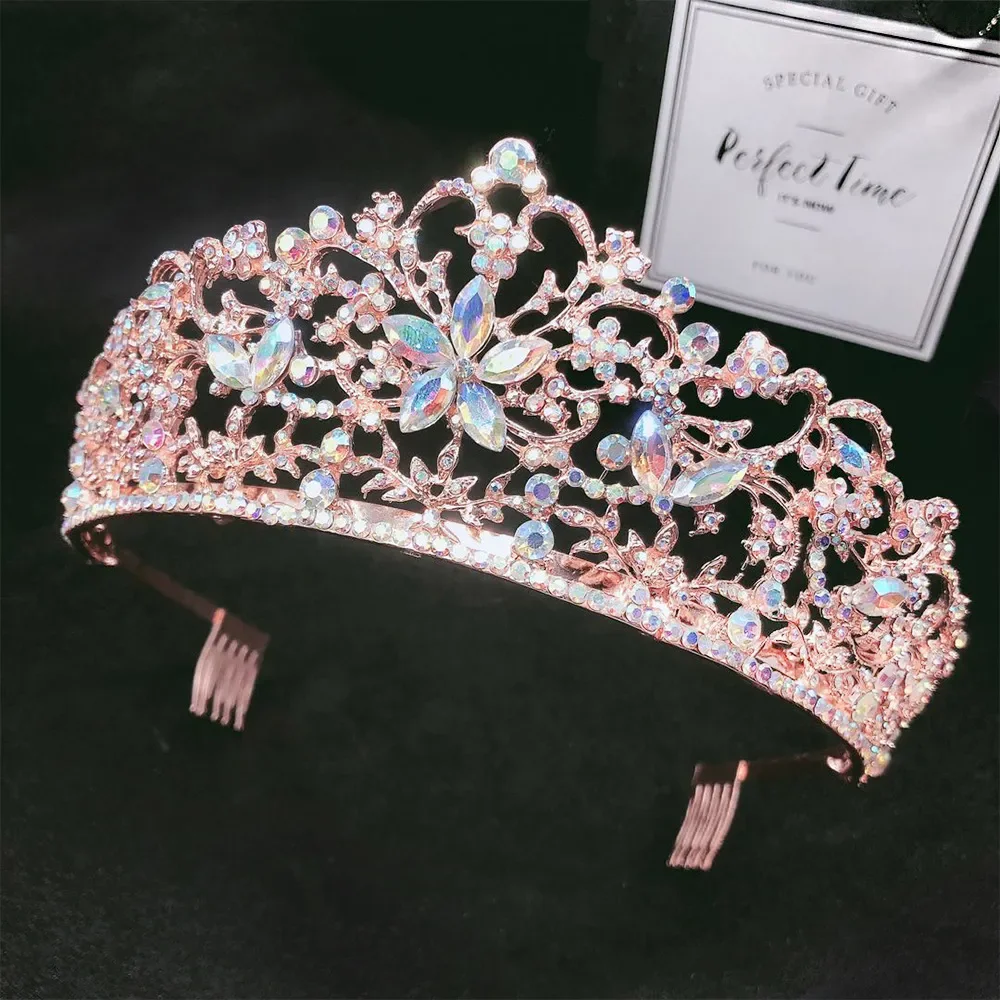 

Half Circle Bridal Crown Hollow Rose Gold Diamond Crown Princess Hair Comb Crown Wedding Dress Accessories Bridal Headwear