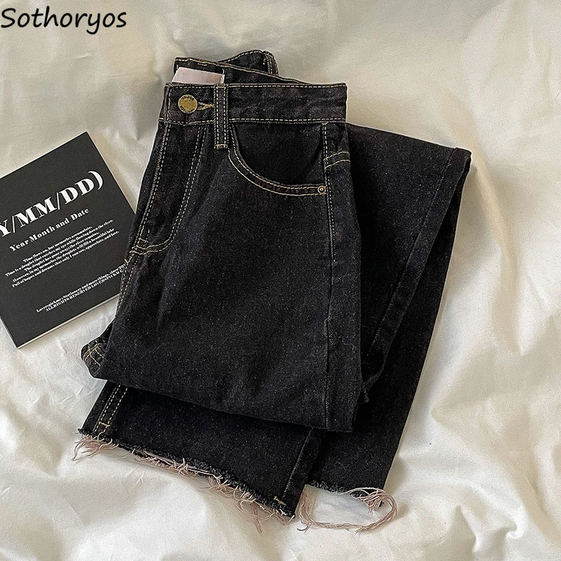 

Wide-leg Jeans Women Leisure Classic Simple Tassel Design Spring Ulzzang Chic Students Denim Trousers All-match Daily Streetwear