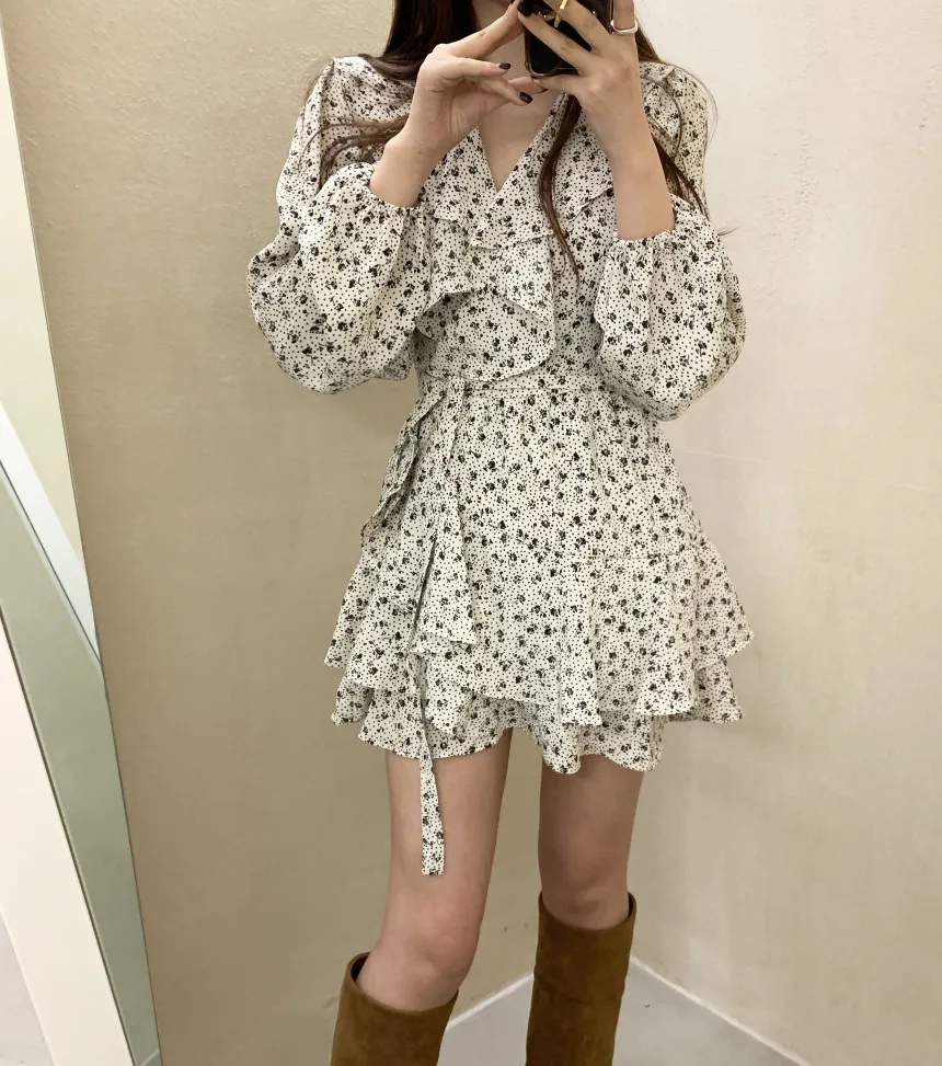 

Sweet Dresses for Women Fashion Irregular Chiffon Robe Femme Floral Ruffles A-line Chiffon Vintage Dress 2023 Vestidos De Mujer