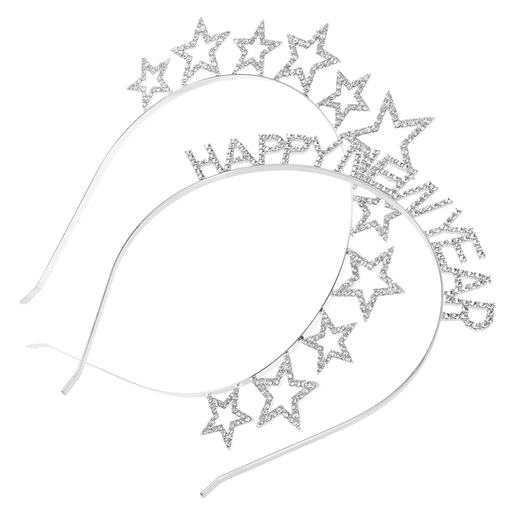 

2 Pcs Hair Accessories Girl New Year Party Headband Rhinestone Star Women Girls