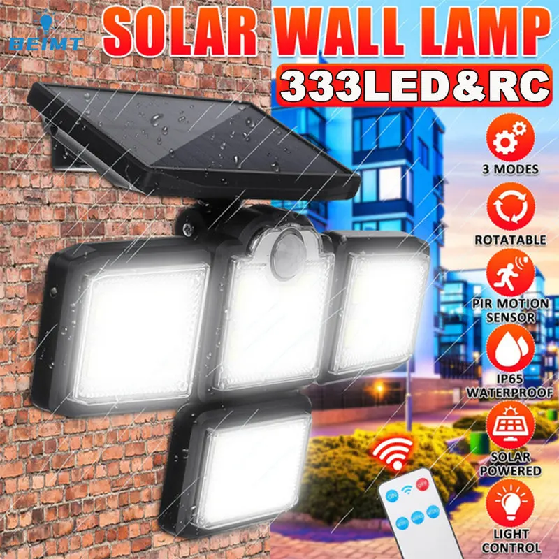 

138/198/333 LED Solar Lights Outdoor Motion Sensor Human Induction Adjustable Head IP65 Waterproof Solar Power Wall Lamp