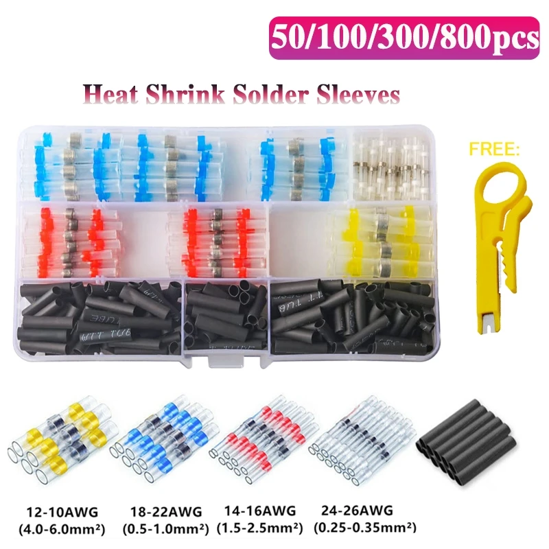 

50~800Pcs Mixed Heat Shrink Connect Terminals Waterproof Solder Sleeve Tube Electrical Wire Insulated Splice Connectors Kit