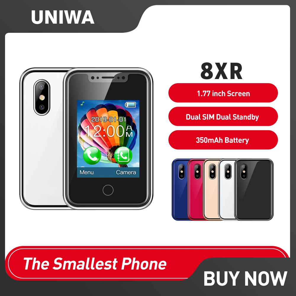 UNIWA 8XR 2G GSM Feature Phone 1.77 inch Dual Sim touch screen mini Mobile phone MTK6261D 350mAh Supports multiple languages