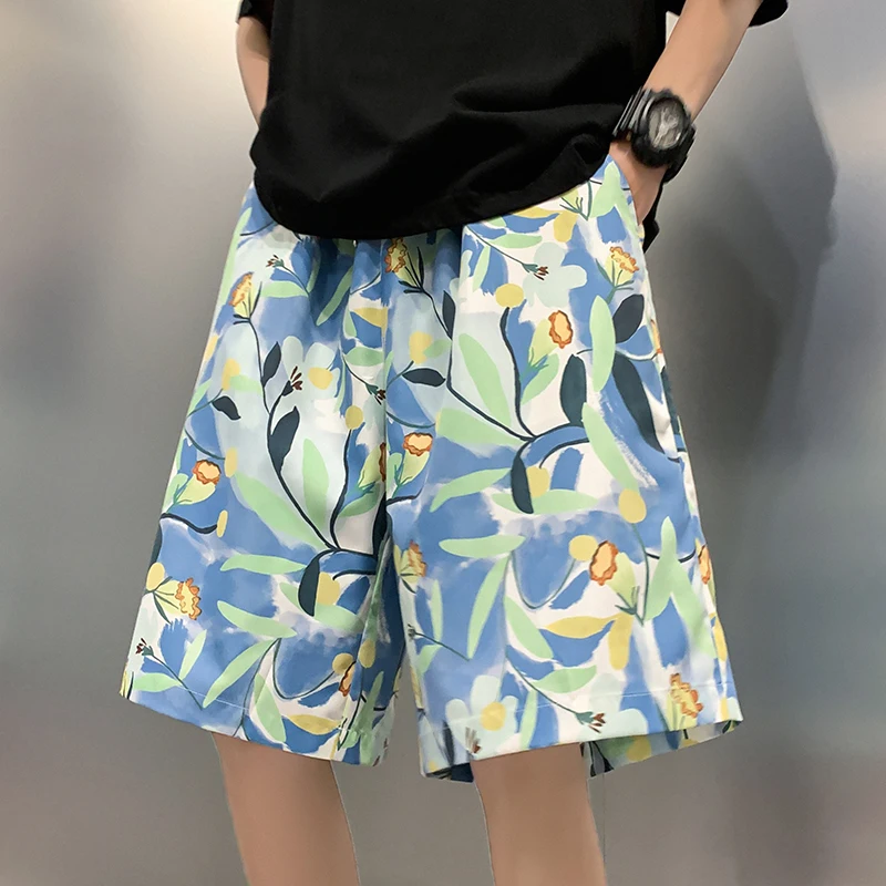 

Летние новые пляжные брюки, мужские повседневные шорты с цветами, мужские свободные быстросохнущие мужские шорты, могут быть под водой и ледяным шелком