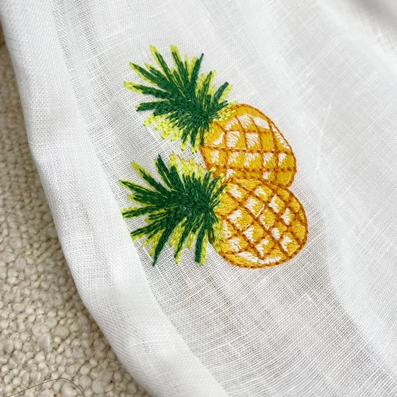 

Ladies Sweet Pineapple Embroidered Long Skirts Suits Fashion White Blouse Summer Trend Women Sets Tops Quality