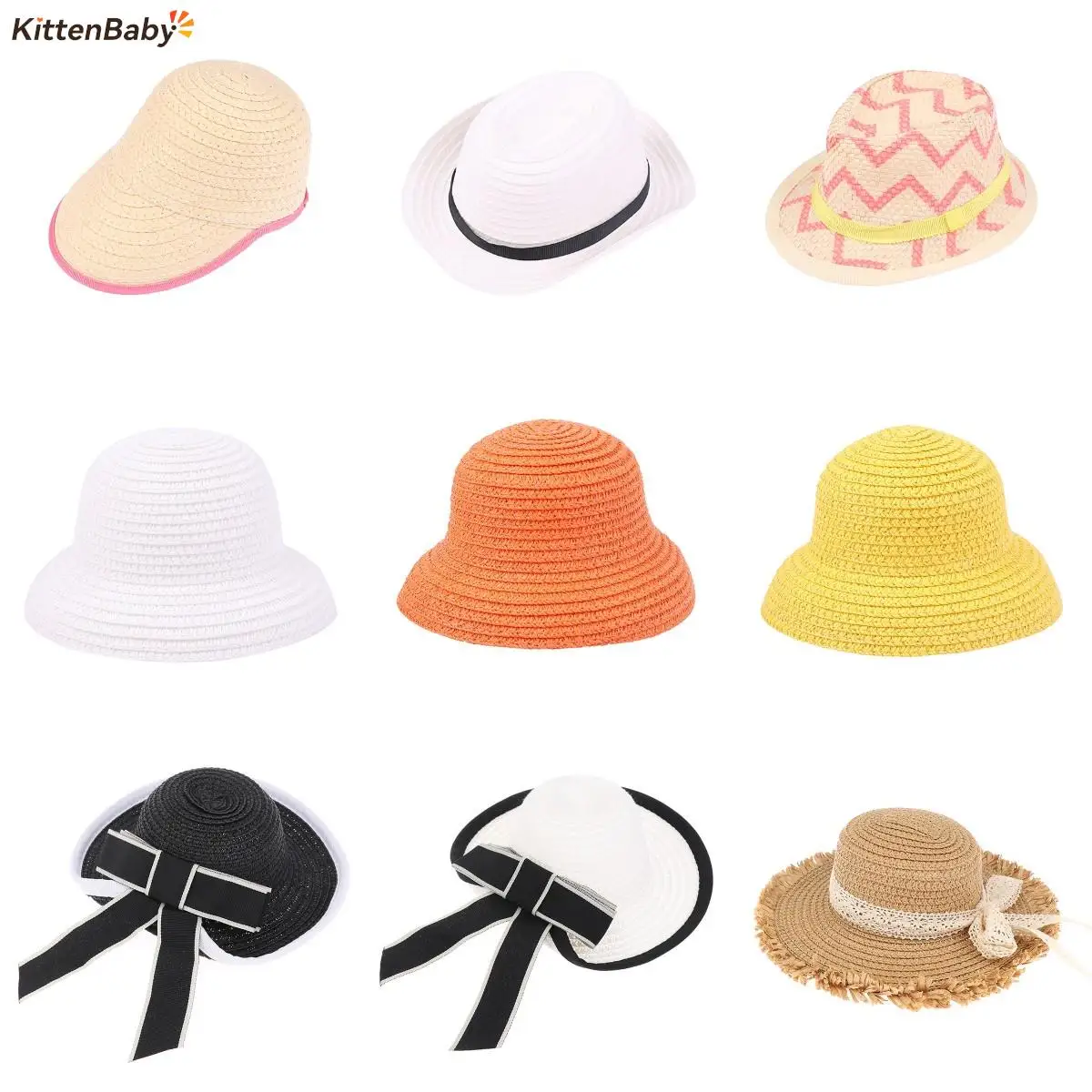 

Doll House Hand-made Round Brim Straw Hat Sun Visor Straw Hat Sun Cap Beach Hat For 1/6 1/12 18 Inch Doll Accessories