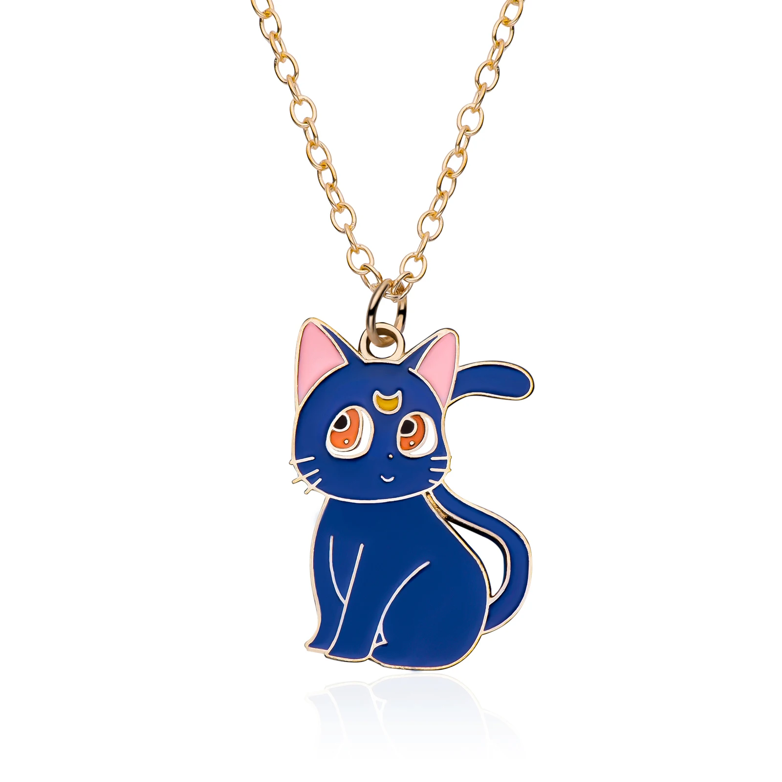 

2022 Design New Cartoon Sailor Moon Blue Cat Necklace Cute Fashion Enamel Pendant for Woman Girl Birthday Present