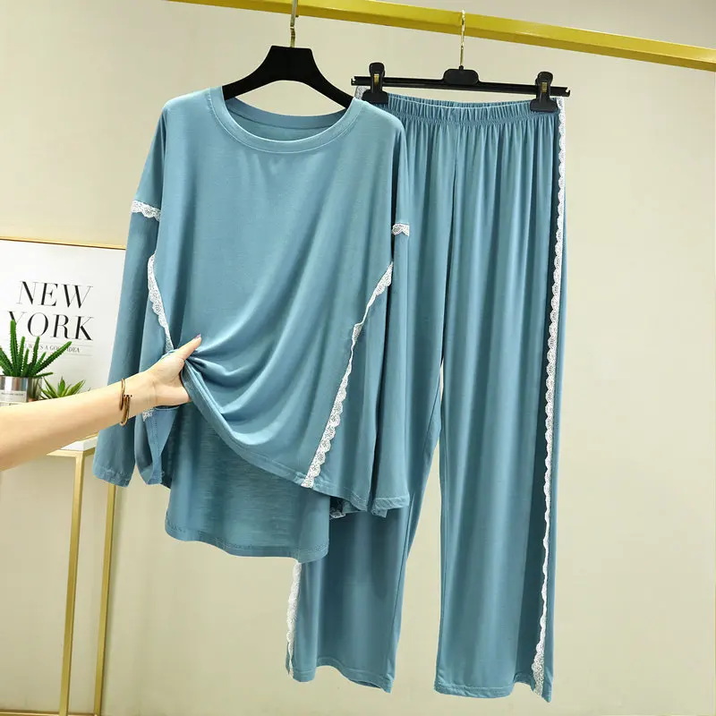 Home Pajamas Set Sexy Sleepwear For Women Elastic Decorative Lace Full Sleeve Pyjama Women's Modal Summer Fashion Big Size