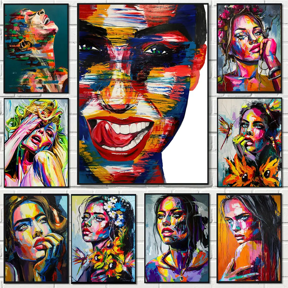 

Graffiti Canvas Painting Art Posters Sexy Girls Teasing Smile Oil Painting On The Wall Pictures for Living Room Home Decor Gift