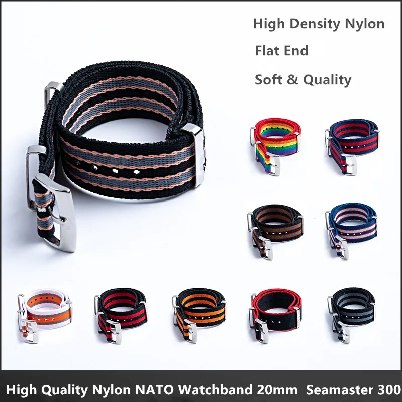 

High Density Quality Nylon NATO Watchband 20mm Fit For Omega Strap 007 James Bond Seamaster 300 Commander Fabric Watch Strap