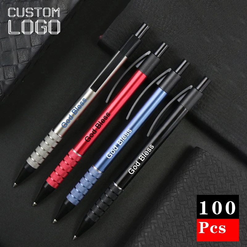 100Pcs Personalized Customized Logo Metal Ball Point Pen Business Advertising Office Activities Gift Signing Pens Wholesale