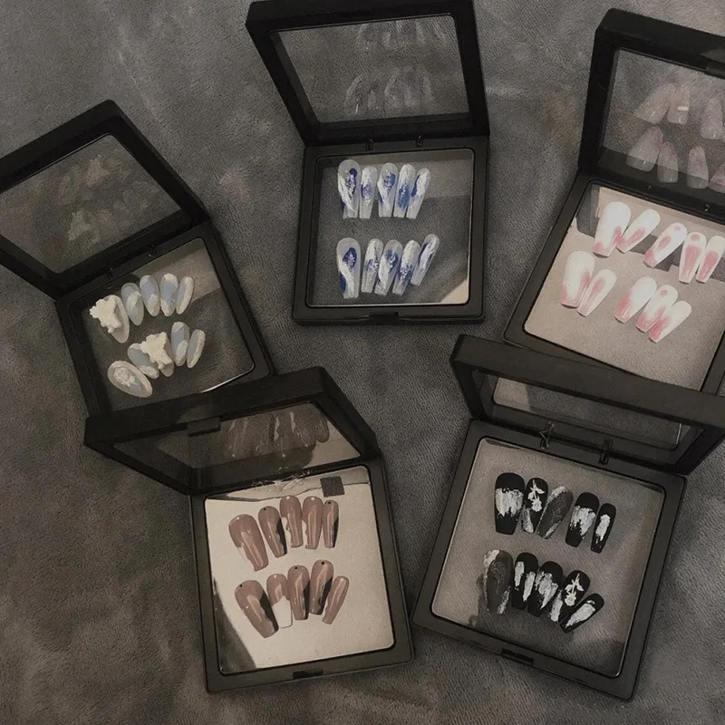 5pcs Nail Art Organizer Transparent PE Film Gift Box Plastic Storage Container Women Nail Art Storage Box Nail Art Showing Shelf