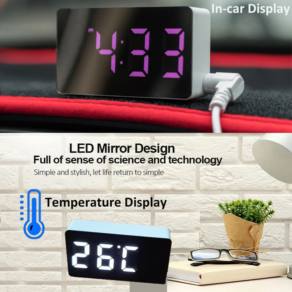 Зеркальные настольные часы многофункциональный цифровой будильник с функцией