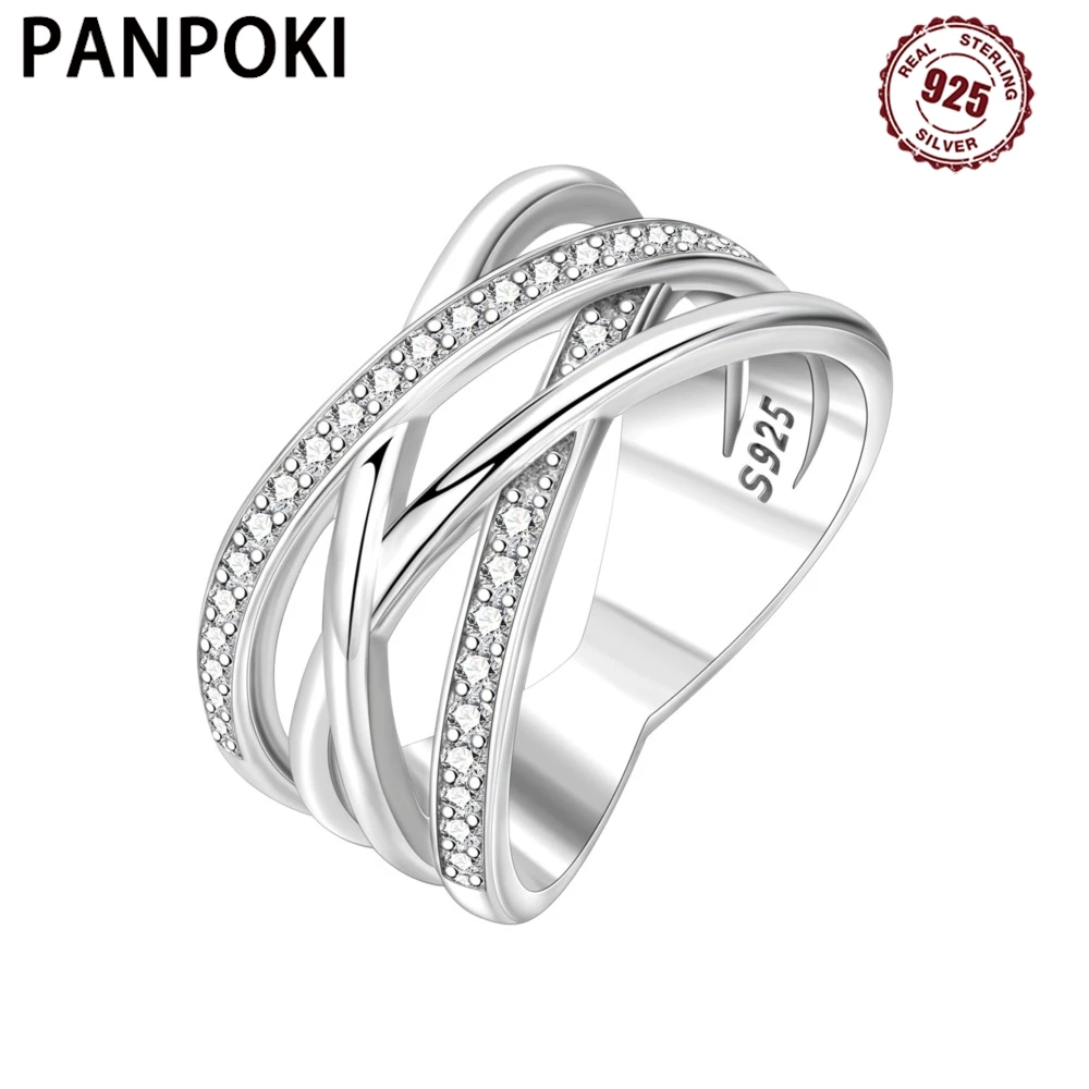 Фото PANPOKI S925 стерлингового серебра мульти-кольцо тканое закрытое кольцо для женщин кольцо на палец индивидуальные украшения вечерние модные подарки №1